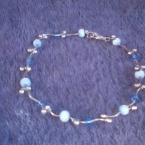 Silver bracelet with royal blue and light blue beads